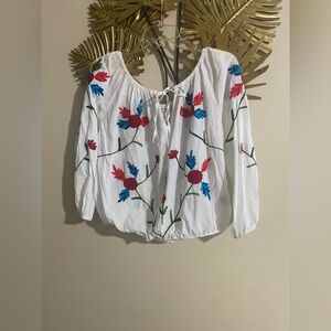 Elegant White Blouse with Floral Embroidery